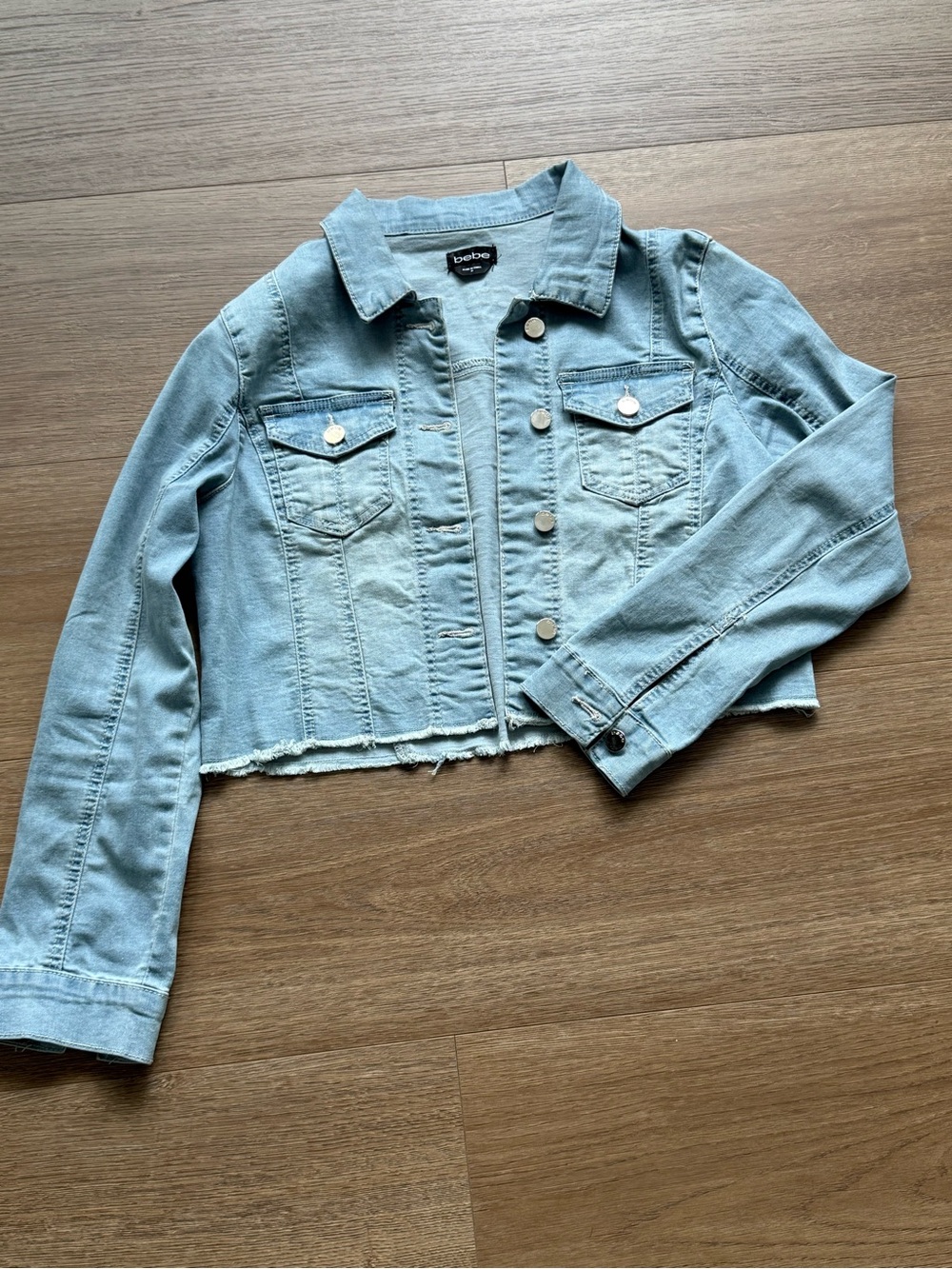 bebe Light Blue Cropped Denim Jacket
